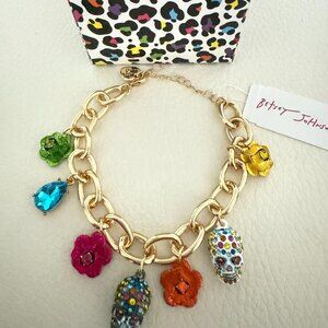 Betsey Johnson Gold Tone Skull Charm Bracelet and earrings set Halloween